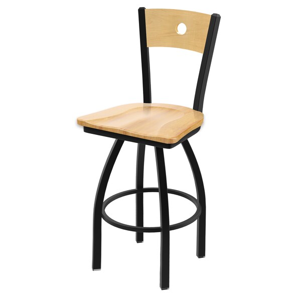 25" Swivel Counter Stool, Black Wrinkle, Nat Back, Nat Maple Seat